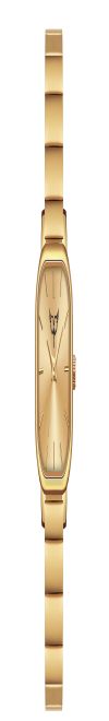 Gold Tone Square Analog Wrist Watch with Black Dial, Metal Strap